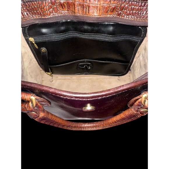 VTG Brahmin Purse Black Leather Pecan Croc Tuscan Too Satchel Convert Crossbody - Picture 9 of 11